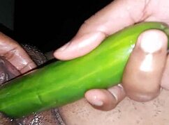 Sexy Indian Wife Plays with Oiled Cucumber Toy