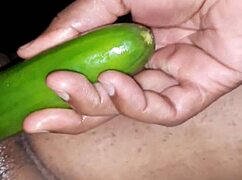 Sexy Indian Wife Plays with Oiled Cucumber Toy