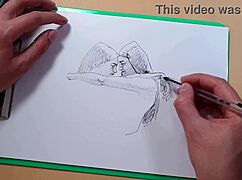 Sketching Two Beautiful Sexy Girls With A Ballpoint Pen