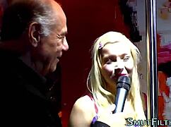 Blonde euro hoe performs blowbang with big cocks and swallows cum