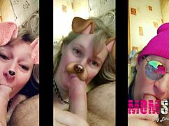 Look at this mature blonde! She plays like a young 18+ slut sucking homemade blowjob!