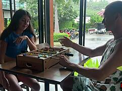 Step Sister Lost the Game and Had to Go Outside with Cum on Her Face - Cumwalk!