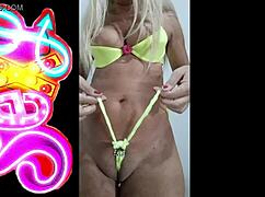 Blonde mature woman in sexy lingerie.