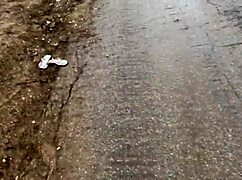 Teasing car fuck with a skinny brunette on the roadway