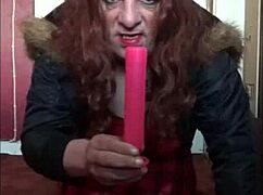 Bisexual Crossdresser Inserts Object In Anal Pussy Then Sucks It Clean