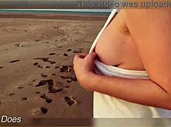 big tits flashing at sunset in public