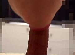 Teen babe notices my big cock throbbing as she swallows cum