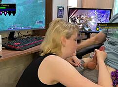 Blonde Milf Annycandy Painboy Sucks Cock While Boyfriend Games on Warcraft