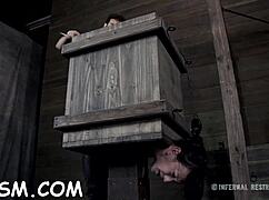 Extreme toys excite brunette babe in hardcore fetish. BDSM slave gets wild blowjob and masturbation.