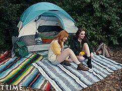 Feeling wild on a lesbian camping trip with Lacy Lennon and Aria Carson scissoring outdoors. Can’t resist their fiery connection.