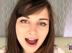 tongue kissing pov with brunette princess in sensual lipstick session.