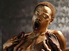 artsy lesbian body paint with alexis fawx and ana foxxx, kissing and scissoring