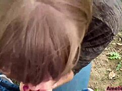 girl suckin boyfriend's cock outside, oops