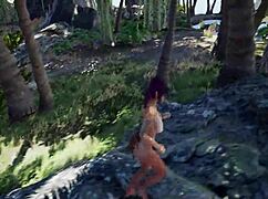 Hairy Babe Plays with Toys and Big Cock on Beach.