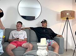 Colombian latina ambar prada gives delicious blowjob to two cocks until they cum in her mouth