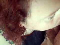 redhead friend sucks cock and gets cum on tits