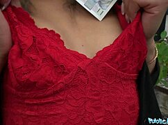 Public Agent Spots Brunette with Dark Eyes Swallowing Huge Cock Outdoors in POV.