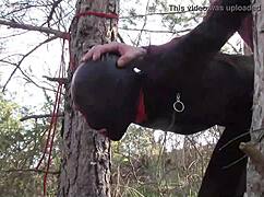 tied up teen 18+ in outdoor bondage scene