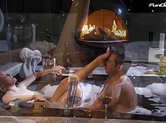 romantic blonde gets fingered by hairy pussy near fireplace, oh wow!