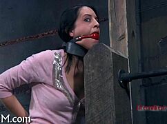 Whipping Naked Hairless Pussy In Femdom BDSM Fucking