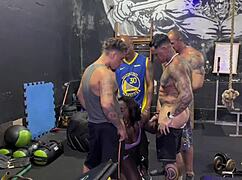 fernanda chocolate leads interracial anal orgy at the gym