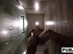 Sexy milf jezebelle bond casually films herself masturbating in the bath, showing big tits and ass.