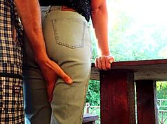 Outdoor fuck with big ass milf brings intense pleasure. Double cumshot finishes it.