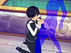Kirito getting a hot blowjob with cumshot in mouth, loving this Sword Art Online yaoi action