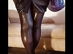just peeing in shiny pantyhose for fun