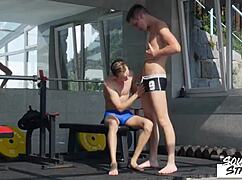 Southernstrokes Twinks Tony Milak and Corey Law Go Bareback by Pool