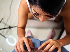 Asian babe gets FACIAL in first BLOWJOB on camera!