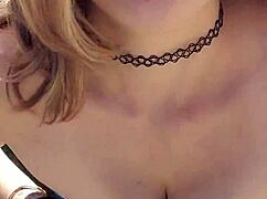 Blonde Tattooed Milf Strips on Bed, Clothes Ripped, Reaching Orgasm