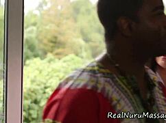 interracial masseuse gives intense blowjob