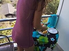 Hot girl starts sexy morning routine