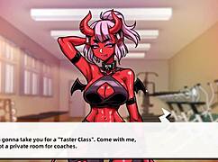 Lewd gym session with a succubus blowjob on our first day.