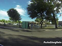 Redhead swallows cum at public gloryhole