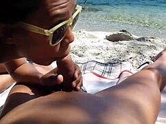 public beach wife jerks and sucks me off while being watched.