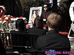 This goth girl is fucking and sucking a big cock outdoors, embracing that punk alternative vibe.