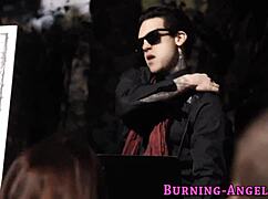 This goth girl is fucking and sucking a big cock outdoors, embracing that punk alternative vibe.