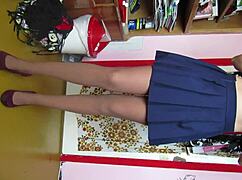 amateurs perform homemade webcam leg fetish show in skirt shoes stockings panties