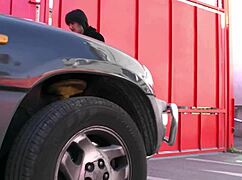 french milf brunette handles three cocks in parking lot