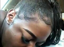 Ebony Slut Sucks Big Cock in Parking Lot Cumshot