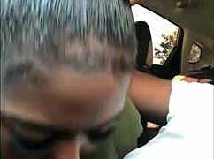 Ebony Slut Sucks Big Cock in Parking Lot Cumshot