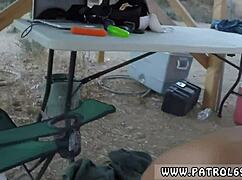 Music cop stops brunette for outdoor cavity search and intense action