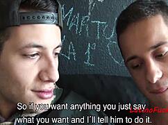 Gay Latino men follow instructions for cash in POV