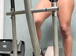 Look what she dared in the gym, licking pussy?