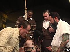 ALT brunette SLUT endures DOUBLE PENETRATION in hardcore BDSM gangbang