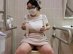 Chubby Asian Housewife Masturbates In Toilet During Shopping Trip.