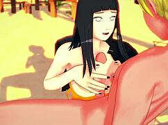 in this naruto hentai, hinata gives a blowjob and gets creampied with big tits