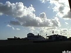 British fattie masturbates in a public bar with piercings